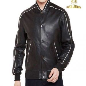 Jaket Kulit Bomber Hitam KB060