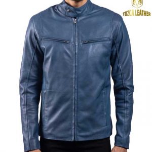 Jaket Kulit Biru Muda Pria KP124