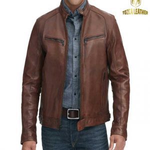 Jaket Kulit Cokelat Muda Pria KP125