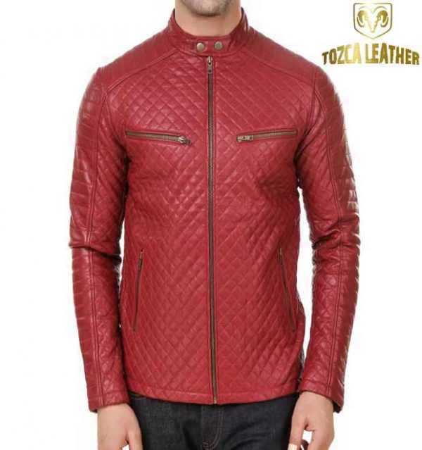 jaket kulit merah pria