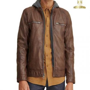 Jaket Kulit Tan Tua Model Kupluk KH051