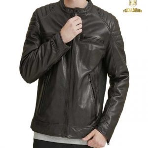 Jaket Kulit Motor Cokelat Tua KM126