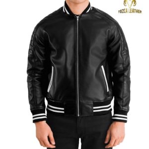 Jaket Bomber Kulit Hitam Premium KB094