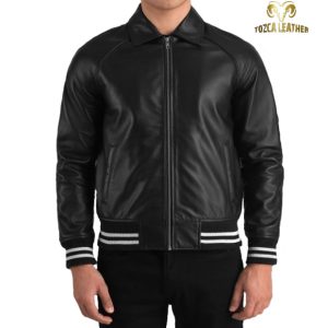 Custom Jaket Kulit Bomber Pria KB096